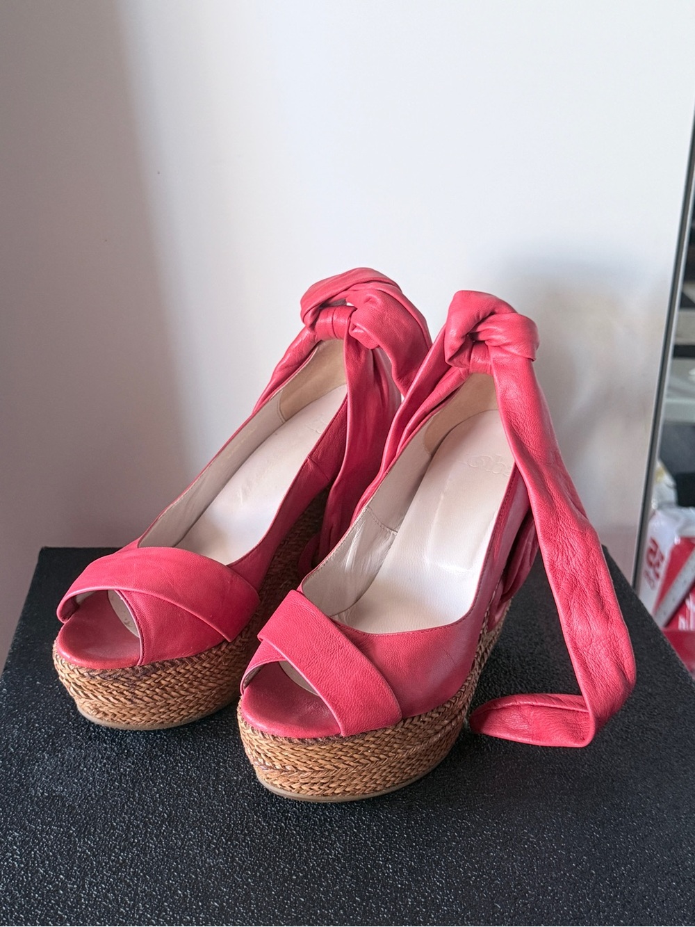 Kooba Coral Wedge Espadrille Peep-Toe Heels with Ankle Wrap